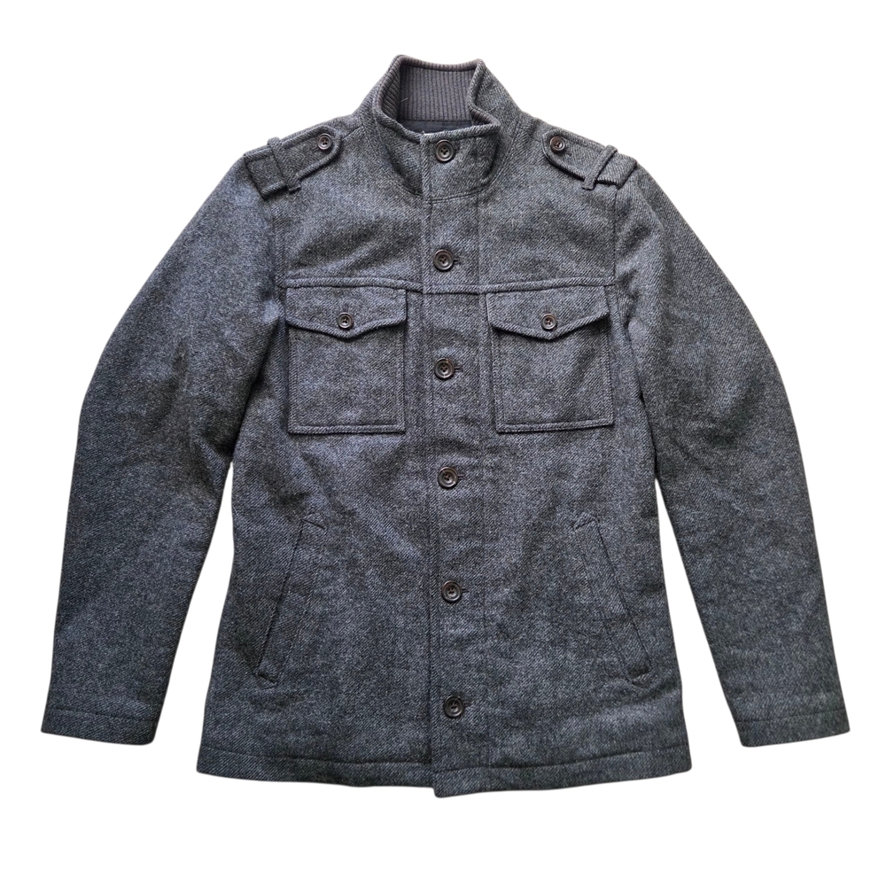 Fossil Mens Wool Military Field Jacket Gray Size XL Epaulet Button Up Coat